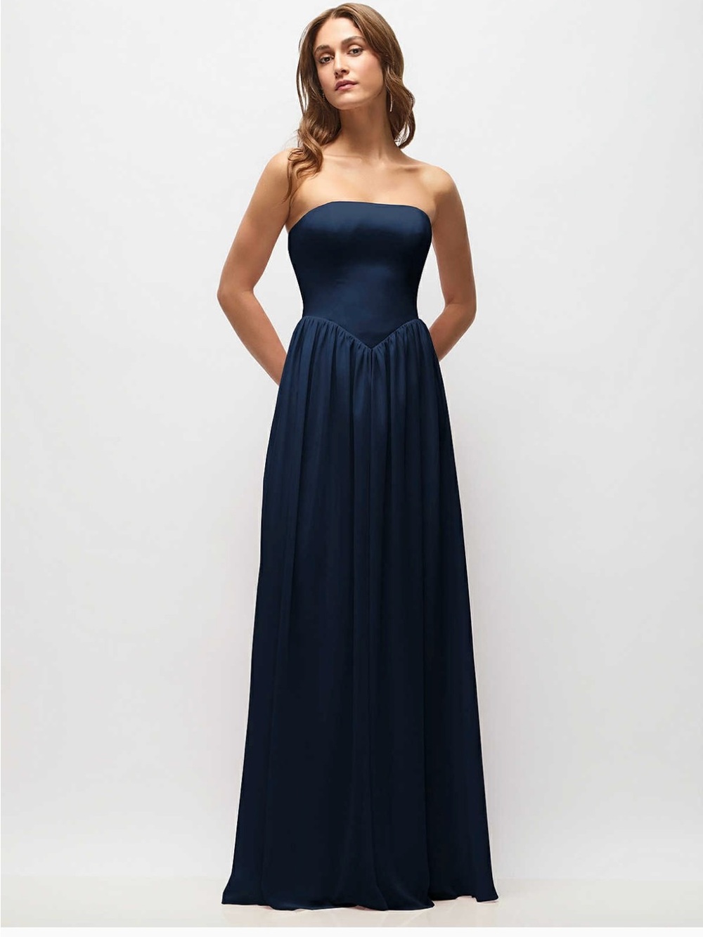 Dessy Strapless Navy Evening Gown-NWT